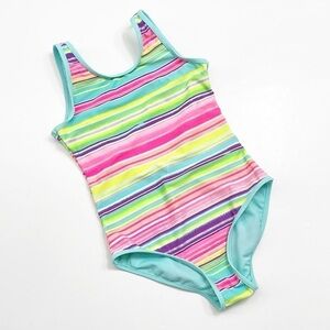 SO girls neon striped print one piece swimsuit
